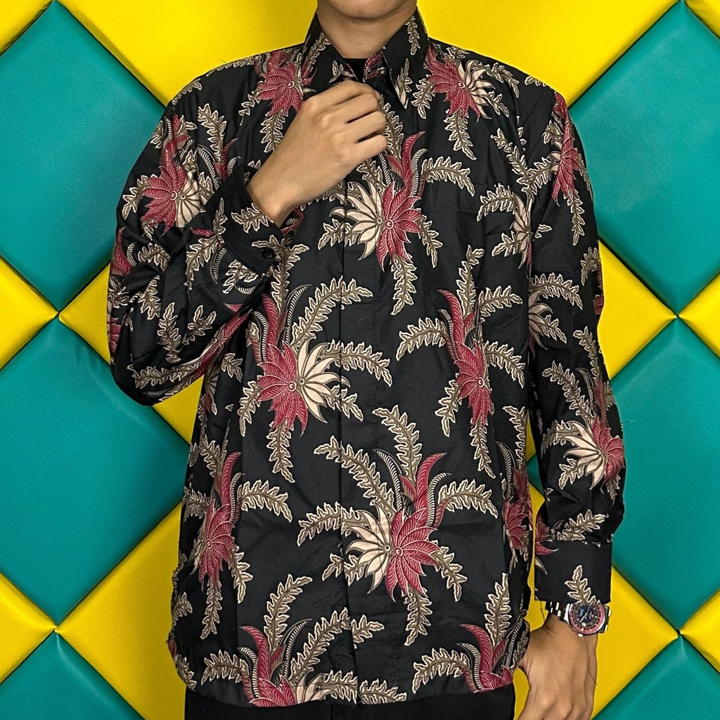 BSWART Batik HRB026 kenongo kemeja panjang anjani biru Pekalongan M L XL Batik Pria MURAH Modern Grosir