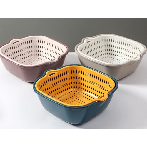 ⭐️ Jendela Kosmetik ⭐️ Baskom 2 in 1 Set Dengan Saringan / Baskom 2 Layer Cuci Buah dan Sayur / Baskom Keranjang Multifungsi Portable Kitchen Hanging Drain Basket Double Layer / Baskom Serba Guna