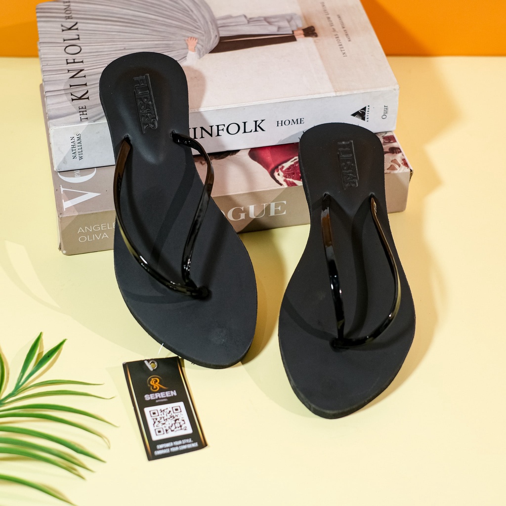 Sereen - Sandal Jepit Hitam Wanita Desain Minimalis - Simpel Dan Stylish