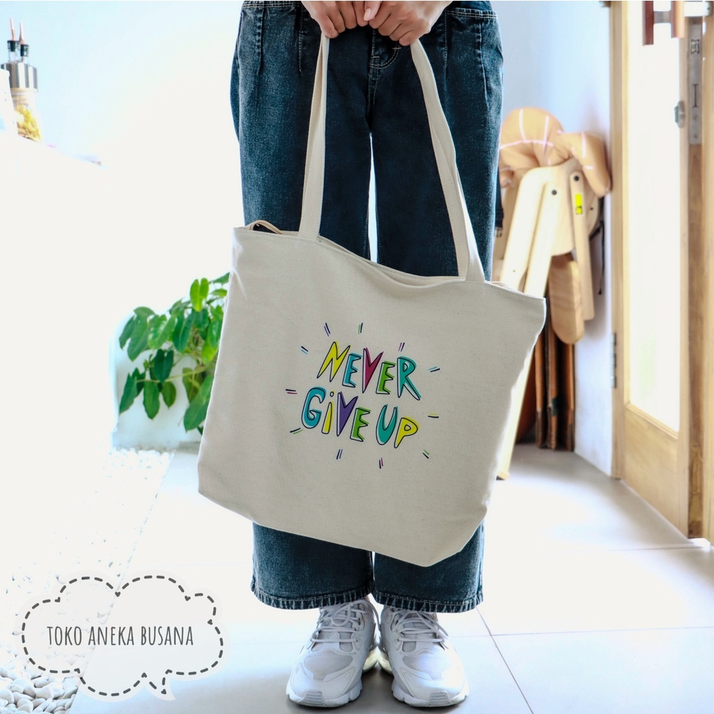 Tote Bag Wanita Kanvas Resleting Totebag Kuliah Aesthetic Bahan Premium