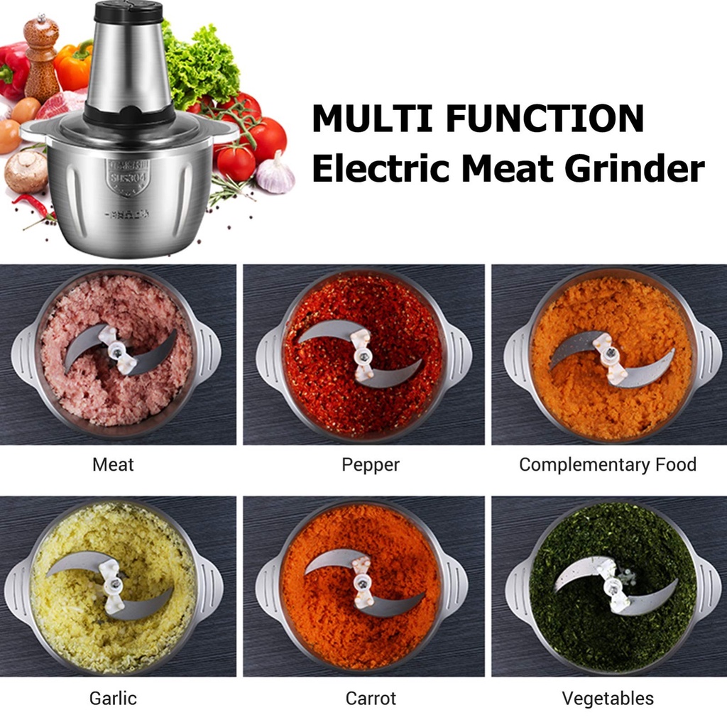 BISA COD!!!! Blender Daging Chopper Stainless 2L Penggiling Daging Multifungsi Meat Grinder Chopper Blender Daging Penggiling Meat Blender Elektrik Stainless