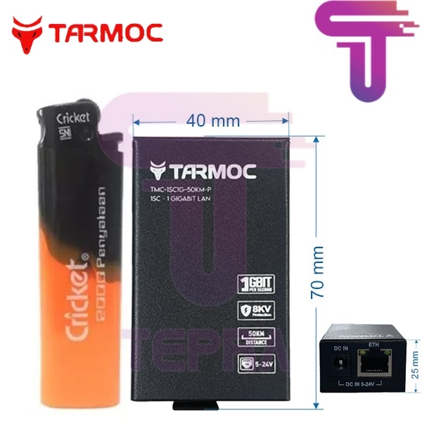 Tarmoc TMC-1SC1G-50KM-P | 1 FO 1 LAN Gigabit | POE IN 5-24V | HTB GS03 50km Mini