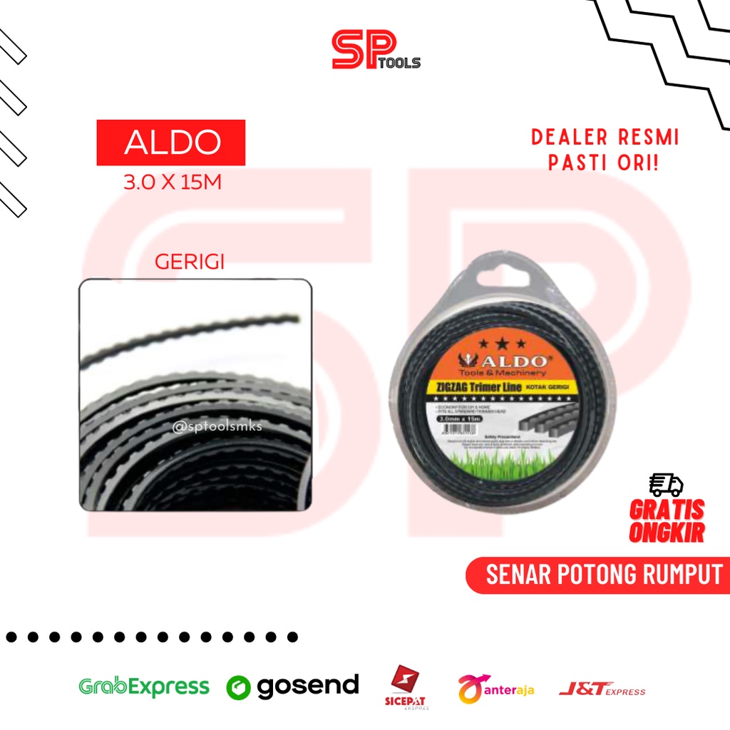 TASI SENAR POTONG RUMPUT MODEL GERIGI 3 X 15 METER TRIMMER LINE ALDO