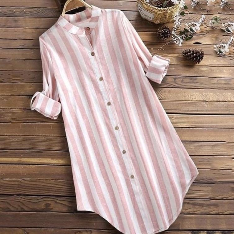 TERLARIS tunik salur wanita / tunik korea salur vneck / tunik cantika