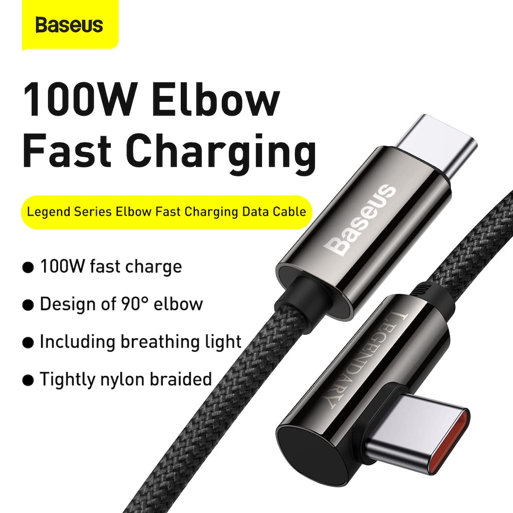 Baseus Original Kabel Data Gaming Legend Elbow TYPE C TO TYPE C 100W 2M 2 Meter Super Fast Charging 5A Ori Cable Charger Casan Tipe C