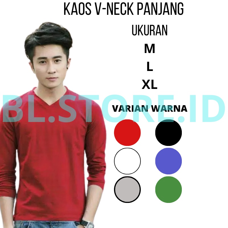 Kaos Polos Lengan Panjang Oblong V-neck / Vneck Pria -Spandex / V-Neck Cowok Panjang