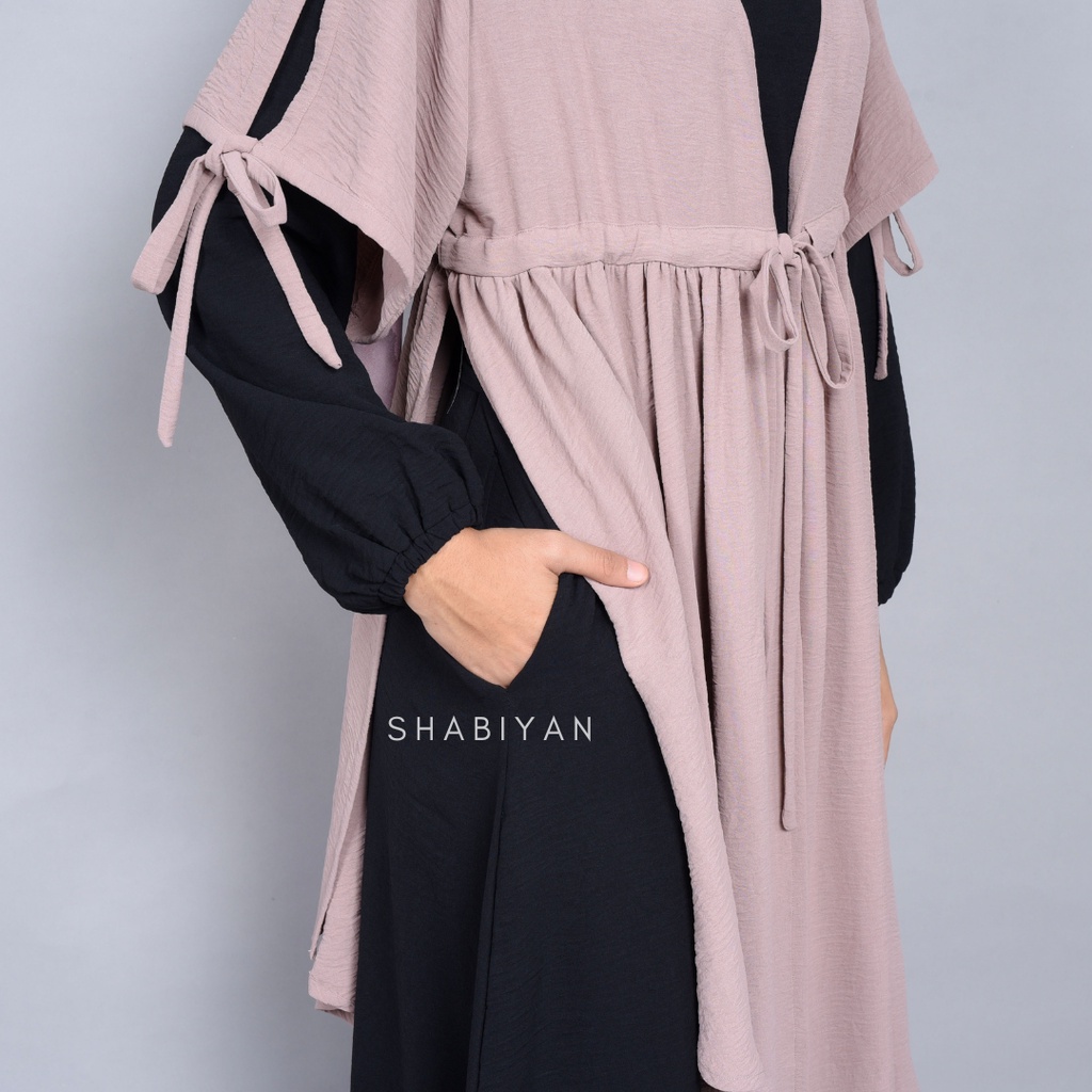 SHABIYAN 484 Gamis Set Outer Muslim Polos Kombinasi Crinkle | Halwah-4