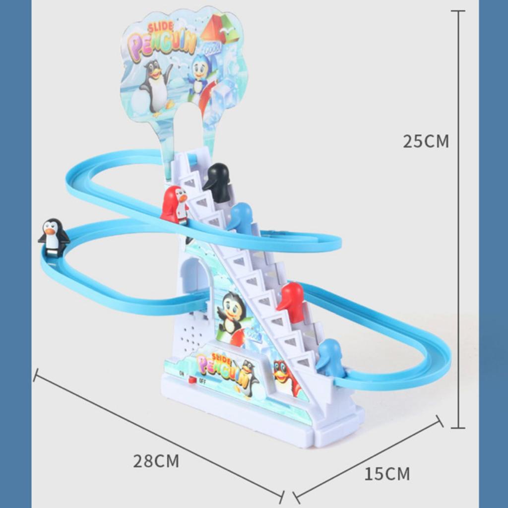 [FUNNY]Mainan Seluncuran Otomatis Penguin Naik Tangga Dinosaurus Track Balap Berlampu dan Music / Mainan Luncuran Rail Mutar Auto Theme Park