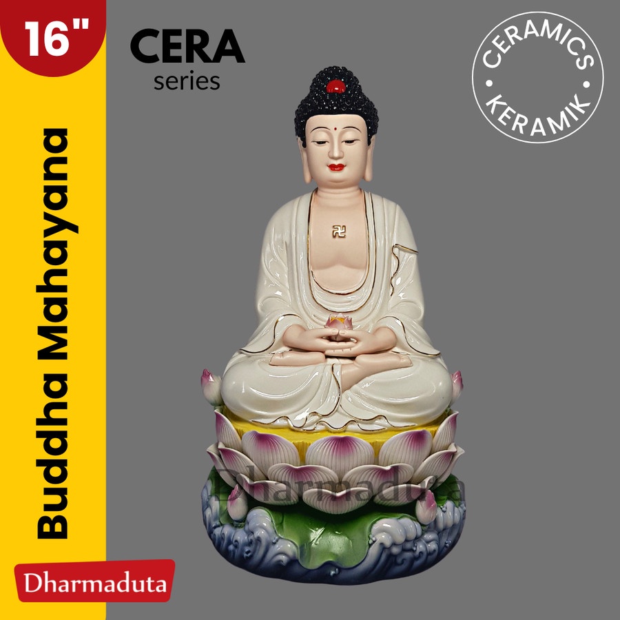 Cera Buddha Mahayana 12in 16in Keramik Patung Rupang Arca Buddha