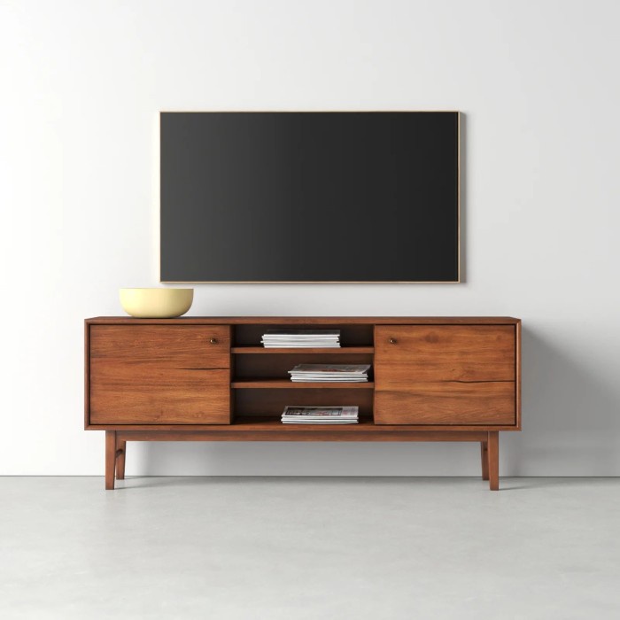 RAY Meja TV Jati Mewah Minimalis Model Pintu 2 - Bufet Rak TV Kayu Modern