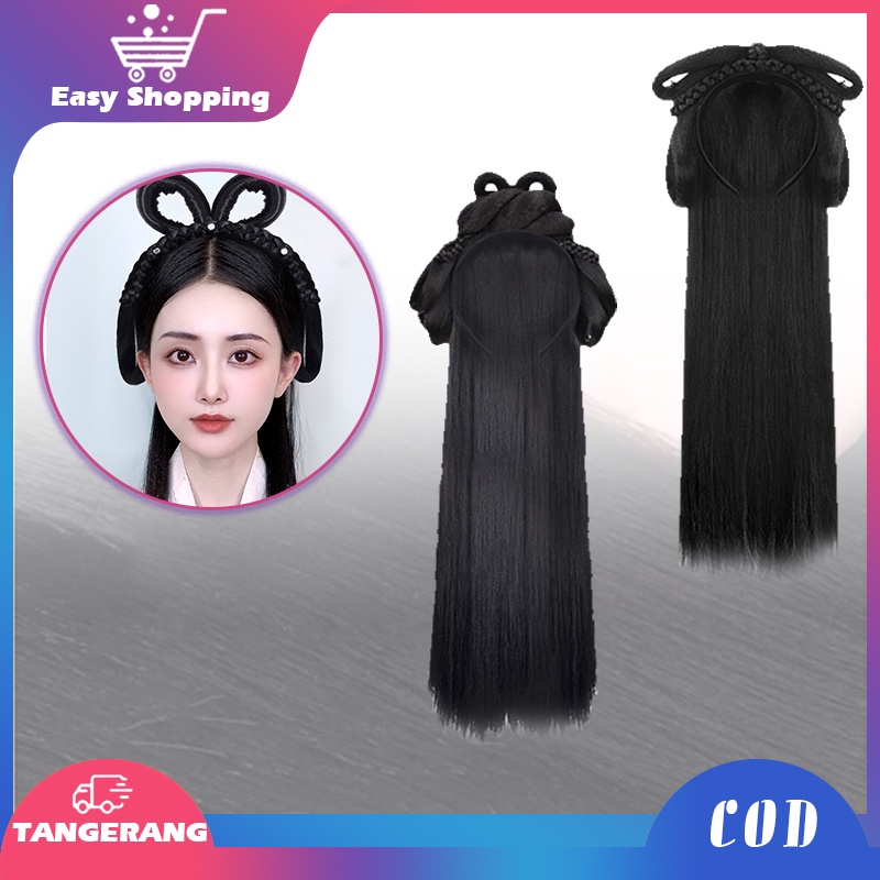 Wig Hanfu Wanita Tradisional Wig Cina Hanfu Wanita Rambut Bando Model Tradisional Cina