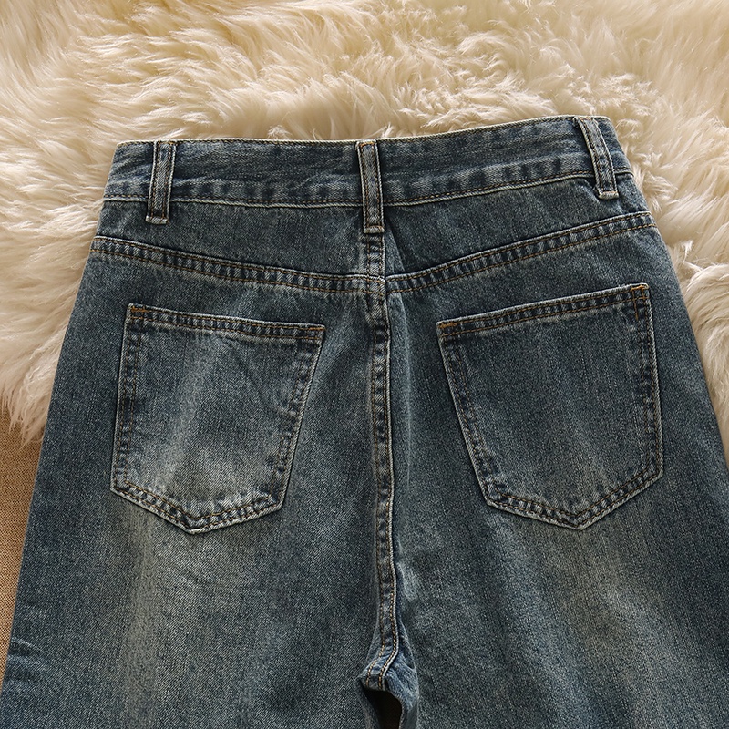 Biru retro Highwaist Straight Loose Celana Jeans Wanita Fashionable (realpict)