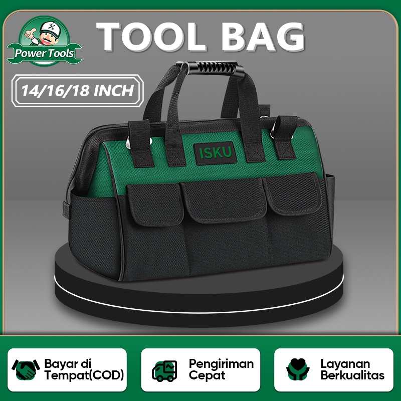 ISKU Tool Bag 14 16 18 Inches Tool Storage Bag Multifungsi Tas Perkakas Oxford Material Portabla Tempat Tools Waterproof Perkakas Bengkel