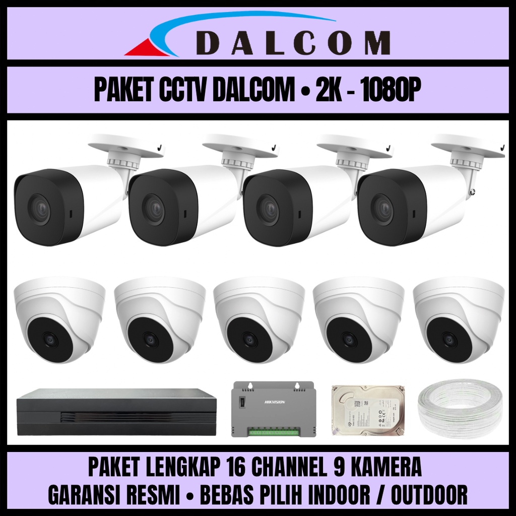 PAKET CCTV DALCOM 16 CHANNEL 9 KAMERA 2K 1080P