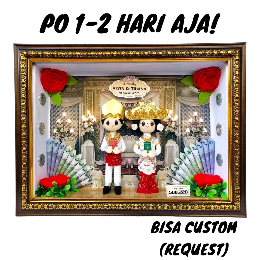 Mahar Bingkai Pengantin Frame 3D 25x35 Cm Bonekaflanelku Adat Lampung