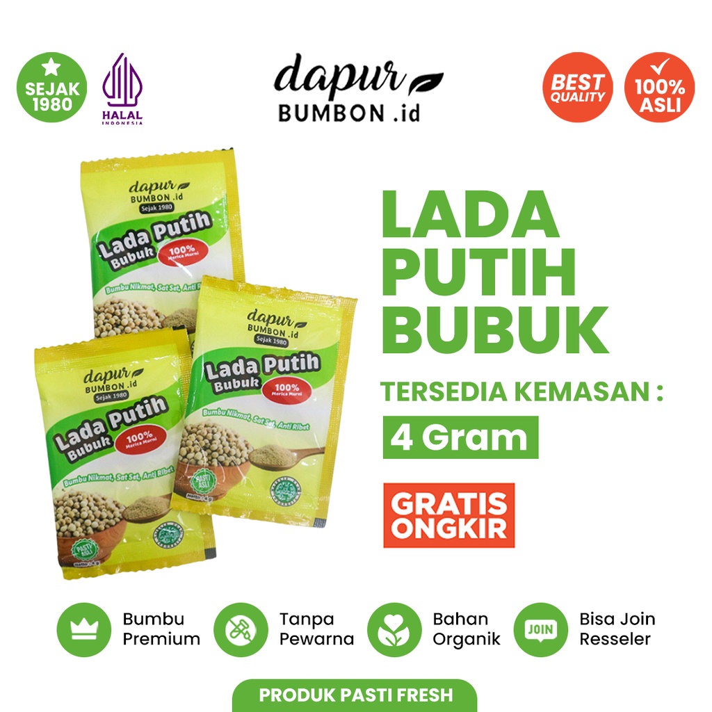 

Lada Putih Bubuk Merica Super Sachet 4 Gram Bumbu Dapur Renceng White Pepper Powder 100% Original Rempah Masakan Asli Tanpa Campuran Berkualitas