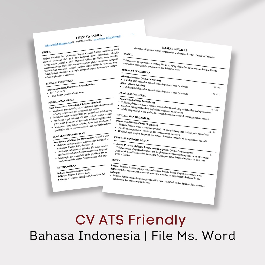 CV ATS Bahasa Indonesia | Jasa Pembuatan CV ATS Friendly | Template CV ATS