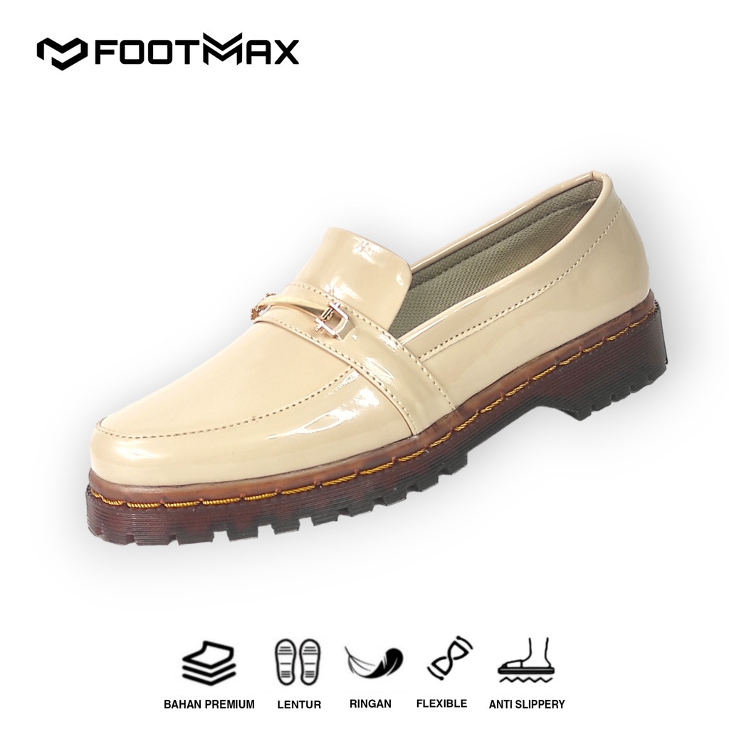 Sepatu Docmart Wanita Cream Kilap Sepatu Wanita Loafer Slip On Sepatu Kerja Wanita Casual Formal Termurah