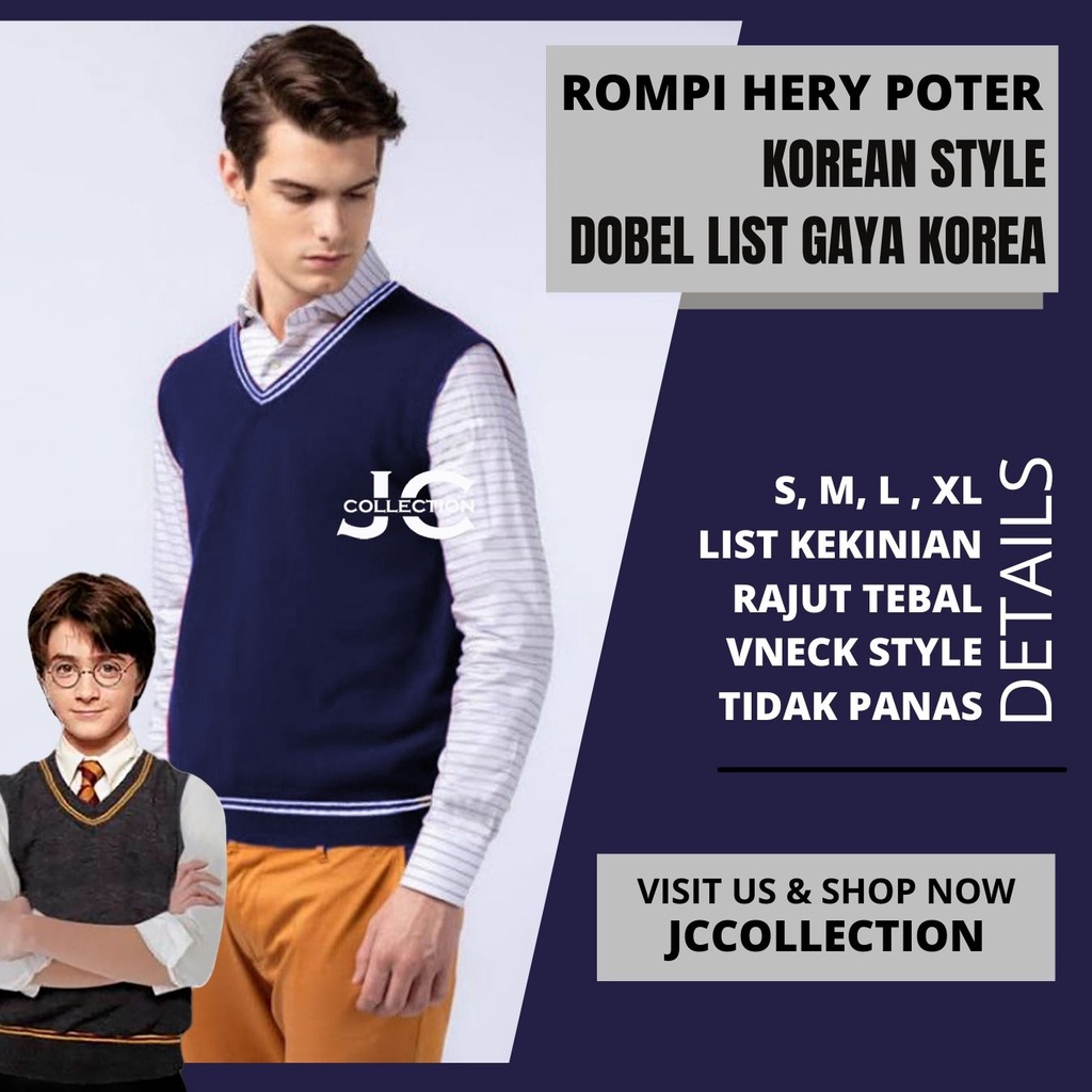 Rompi Rajut Hery Potter Pria Oversize Variasi List Herry Poter / Vest Heri Poter - JCCollections