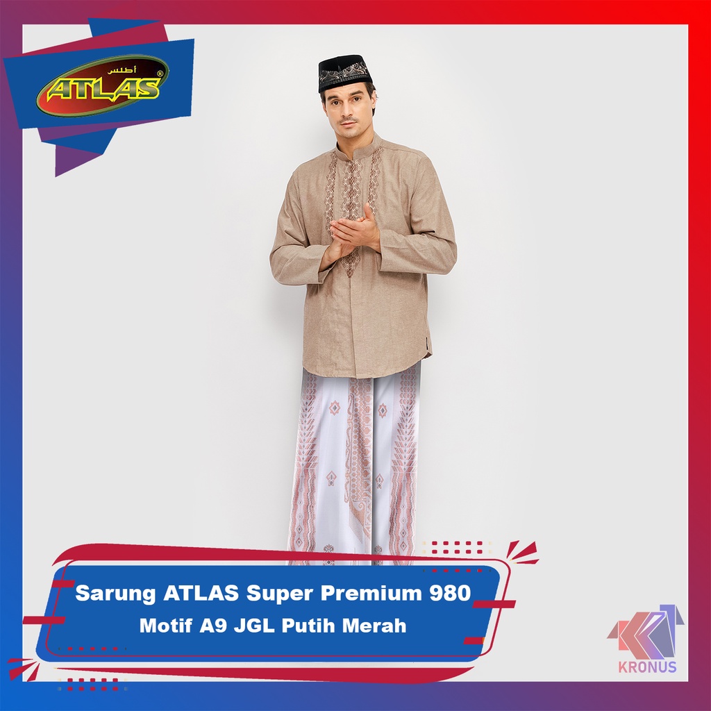 Sarung ATLAS Super Premium 980 Motif A9 JGL Putih Merah