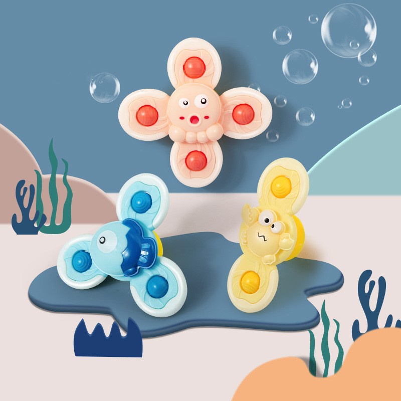 【3pcs Set】Fidget Spinner Bayi Mainan Montessori Sensorik Motorik Suction Cup Spinner Toys Baby Rattle Teether Spinner Mandi