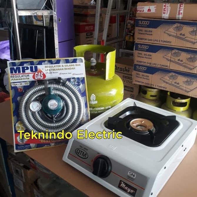 PAKET KOMPOR GAS 1 TUNGKU QTM + TABUNG 3KG ISI + SELANG REGULATOR .