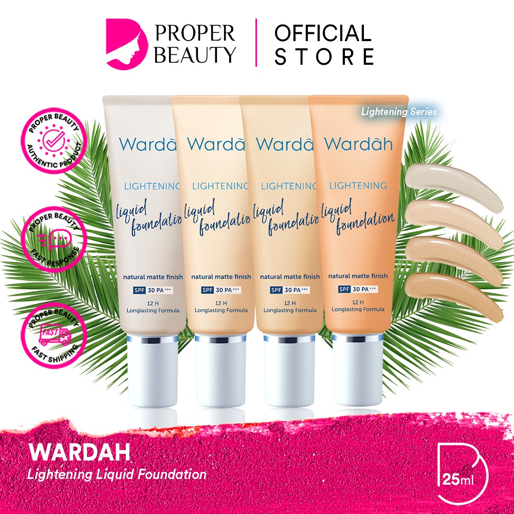 WARDAH Lightening Liquid Foundation Indonesia / 25ml Natural Matte Finish SPF 30 PA+++ 12H Longlasting 12 Hours / Cerah Tahan Lama Coverage / Light Beige Ivory Natural / Cosmetic Makeup Face Make Up / Compact Loose Powder BB Cream Concealer Bedak / Series