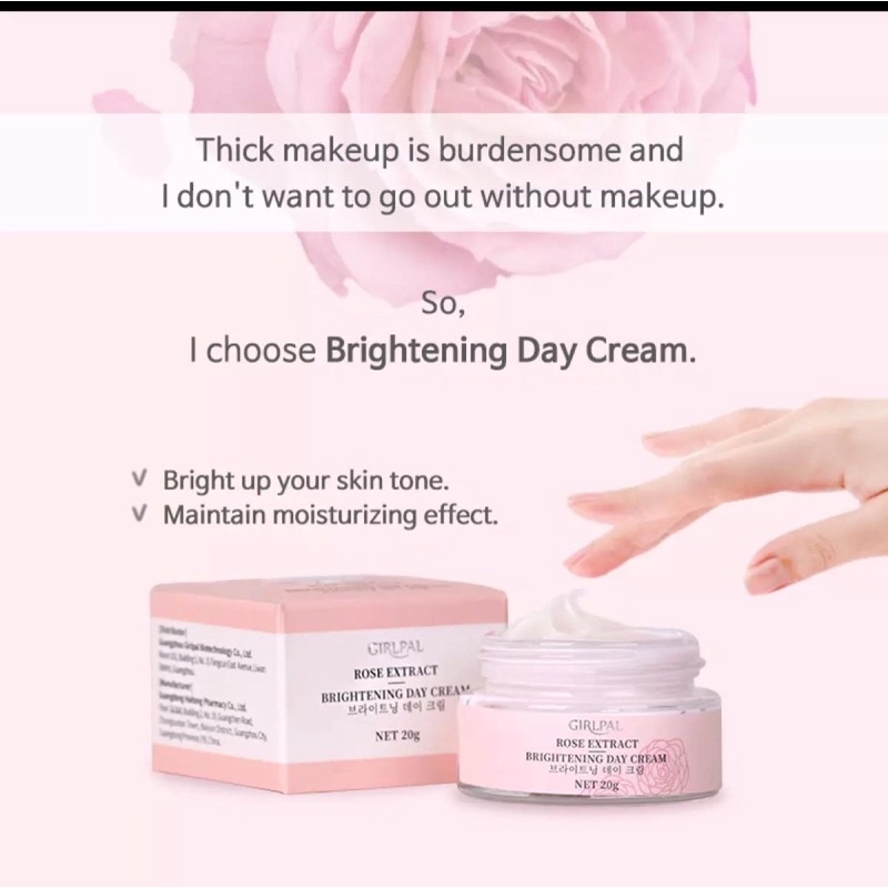 [BPOM] GIRLPAL Rose Brightening Day Cream 20g Vitamin C + Niacinamide Brighty Moisturizer Wajah Glowing Krim Siang