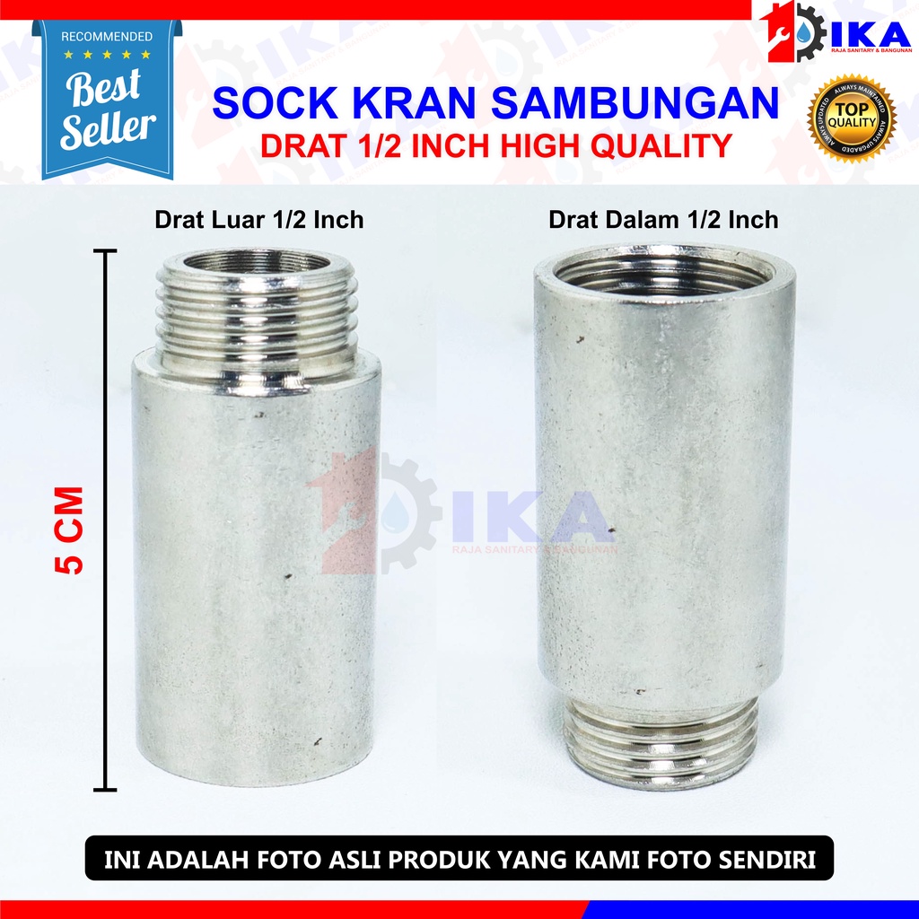 Sok Kran Drat Luar Dalam 1/2 Inch Inci Panjang Pendek Kuningan Sock Sambungan Keran Nepel Pipa 1/2&quot;