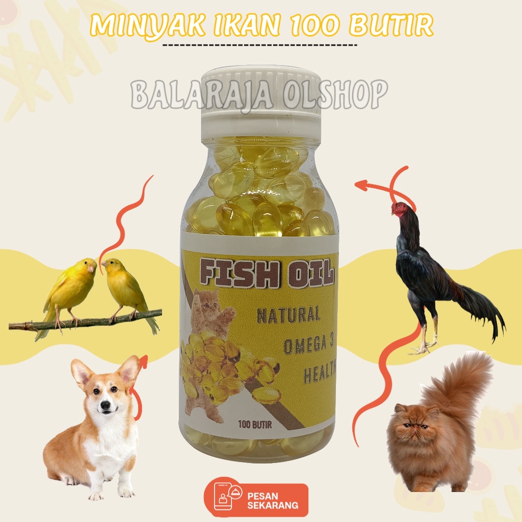 Minyak Ikan 100 Butir Vitamin Kucing Anjing Burung Ayam dan Hewan Jenis Lainnya