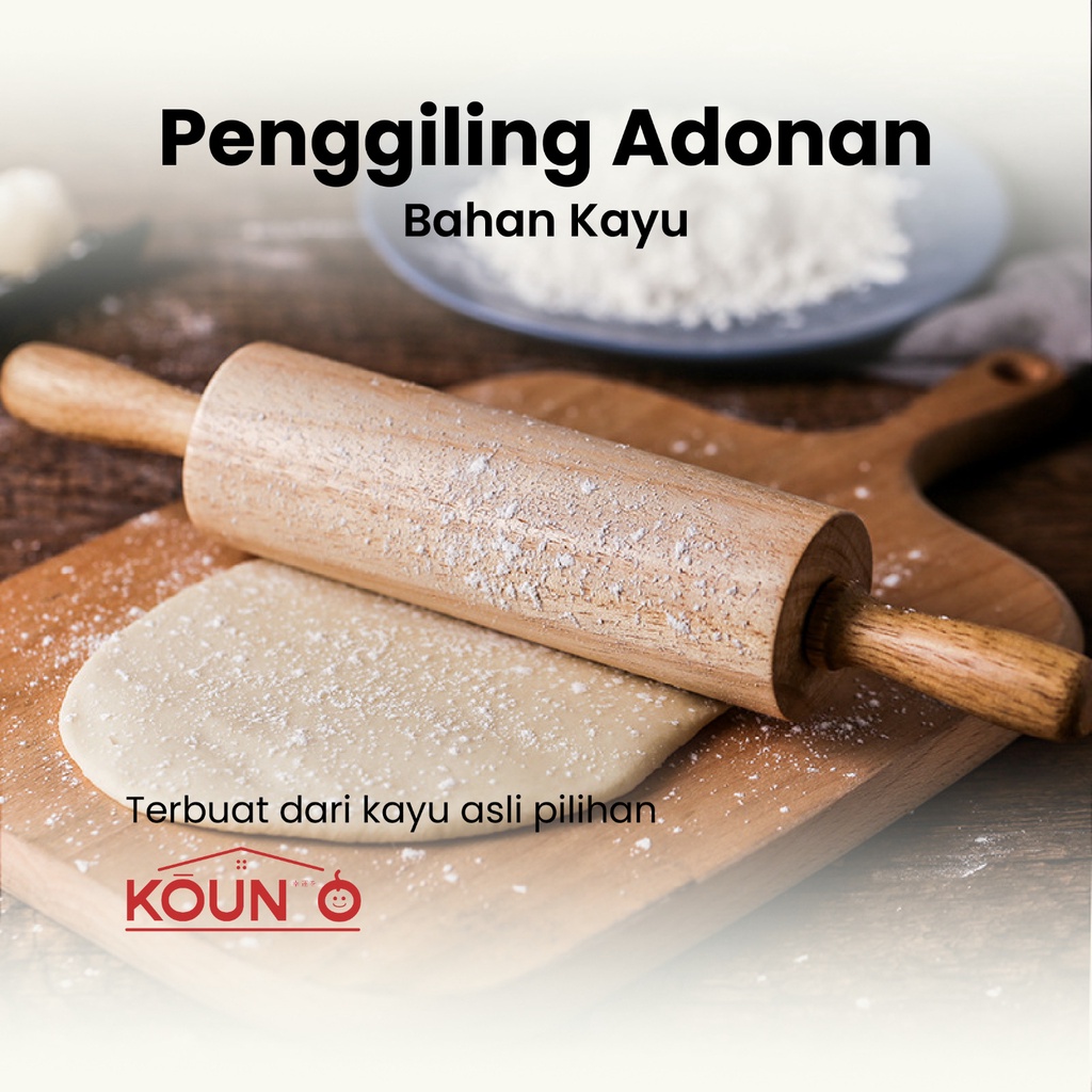 Rolling Pin Penggilas Adonan Roti Rol Kue Gilingan Adonan Kue Kayu Mahoni