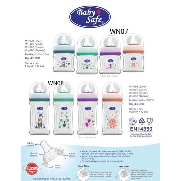 Baby Safe Wide Neck Botol susu 125ml 250ml, Babysafe bottle WN001 WN002 WN04 WN05 WN30 WN06 WN07 WN08