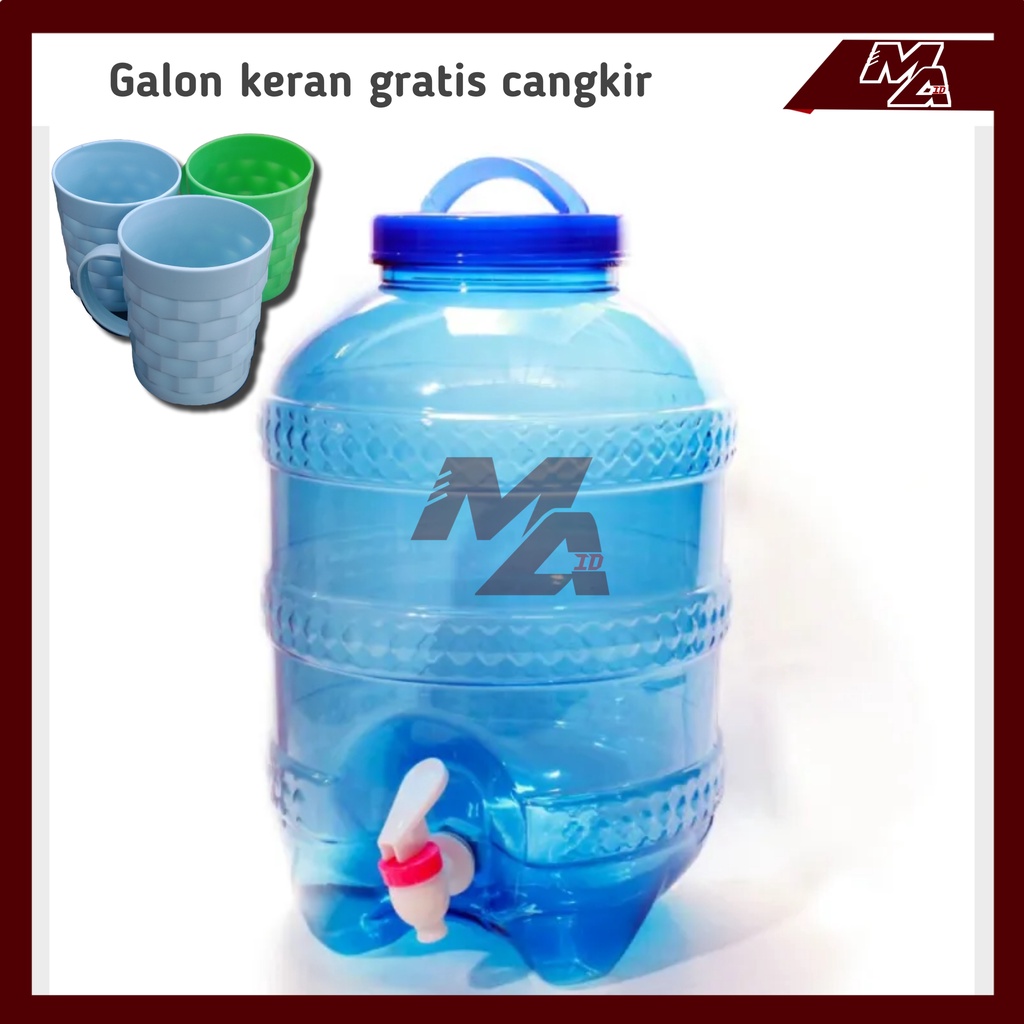 Galon keran botol/wadah air minum isi ulang 8/12 Liter Gratis 3 Pcs cangkir