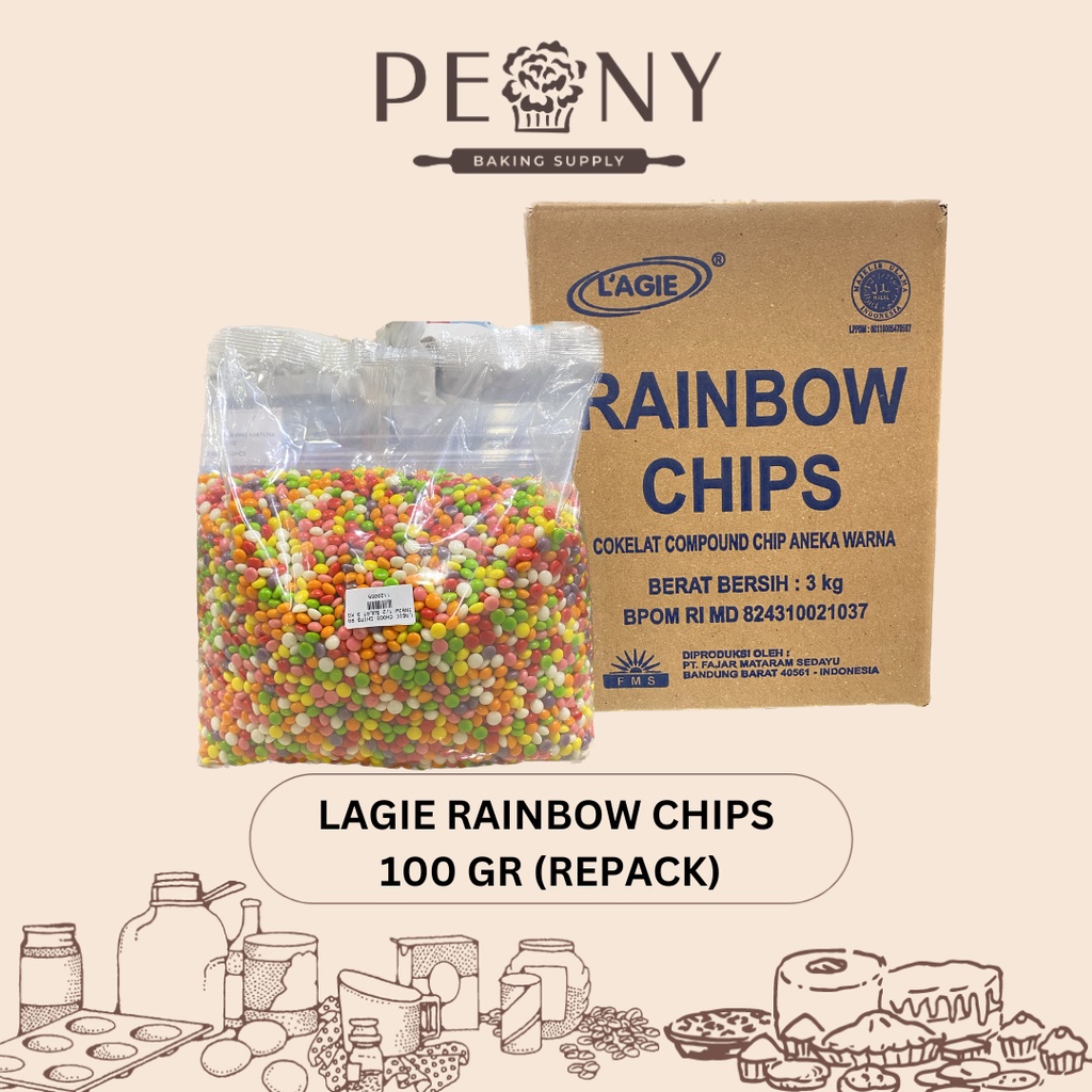 LAGIE CHOCO CHIPS RAINBOW 1/2 BULAT REPACK 100 GRAM