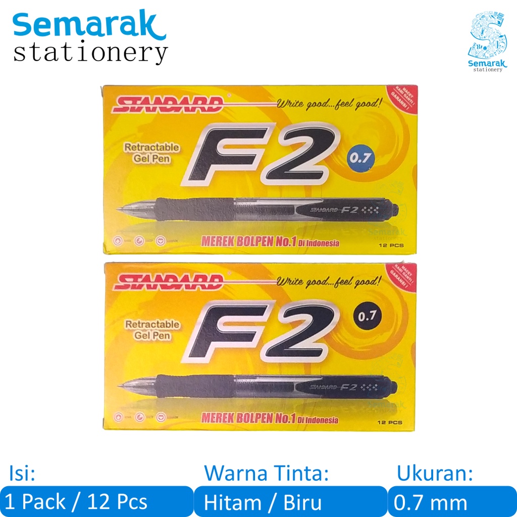 

Standard F2 Retractable Gel Pen Pulpen Jel Cetek 0.7 - Hitam/Biru [1 Pack / 12 Pcs]