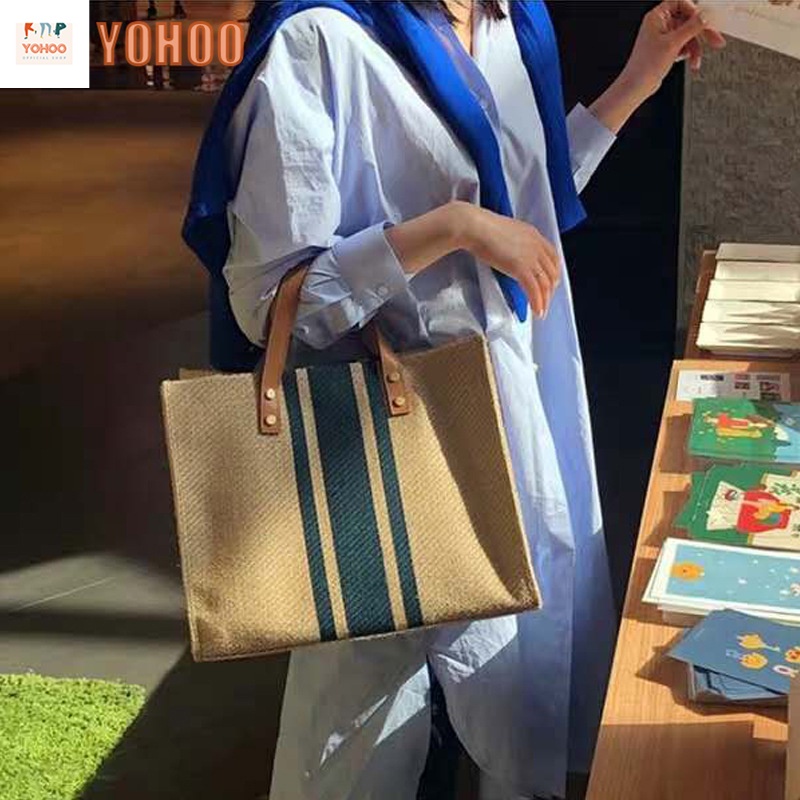 【COD】Versi Korea Tas Wanita Tas Totebag Tote Bag Kanvas Profesional Komuter Bergaris Sederhana Satu Bahu Tas Besar Di Dalam Tas Kanvas Berkapasitas Besar