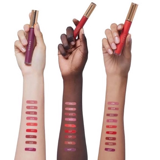 GUCCI Rouge à Lèvres Liquide Mat Lipstick 25*​ Goldie ​Red/208 ​They Met In Argentina/505​ Janet ​Rust/521​ Nellie Cherry