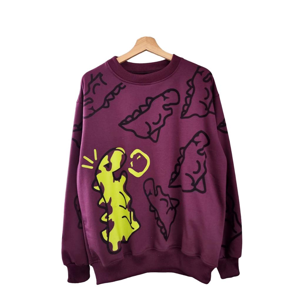 Sweatshirt Oversize Unisex Crayon Dino - Sweater karakter lucu ukuran oversize