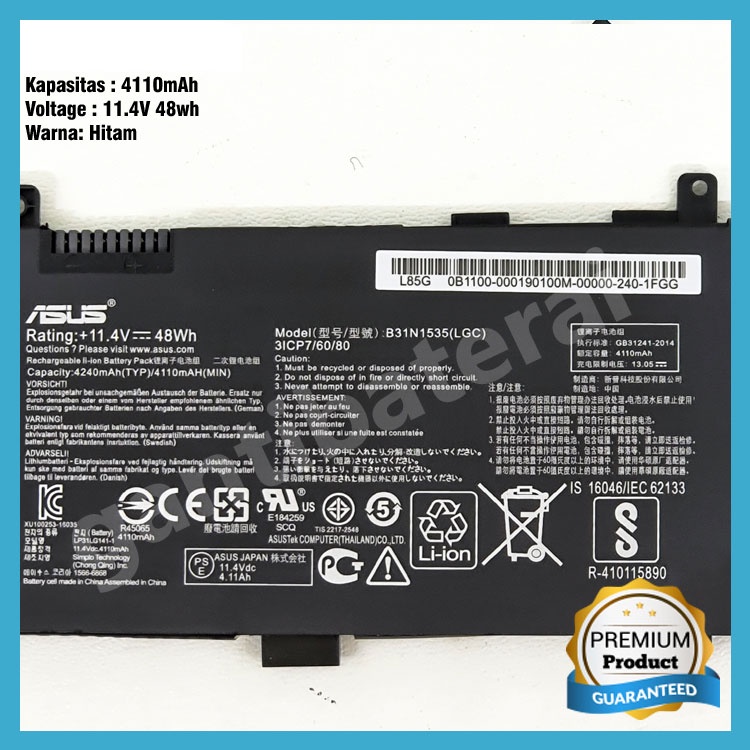 Baterai Asus UX310 UX310UA UX310UQ UX410UA UX410UQ B31N1535