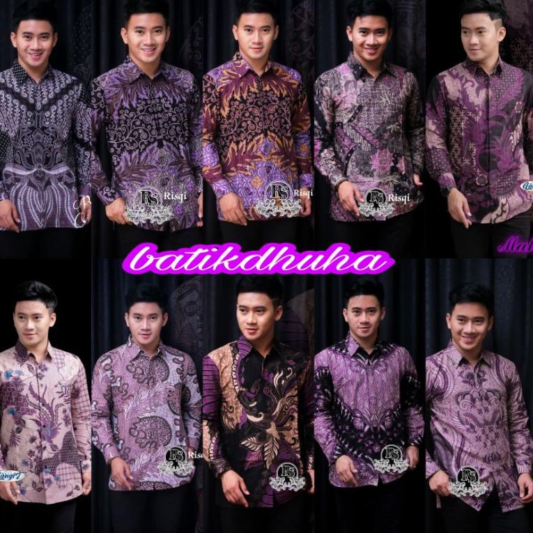 MURAH BANGET BAJU BATIK KEMEJA PRIA LENGAN PANJANG SEKARJAGAT UNGU LILAC M L XL XXL