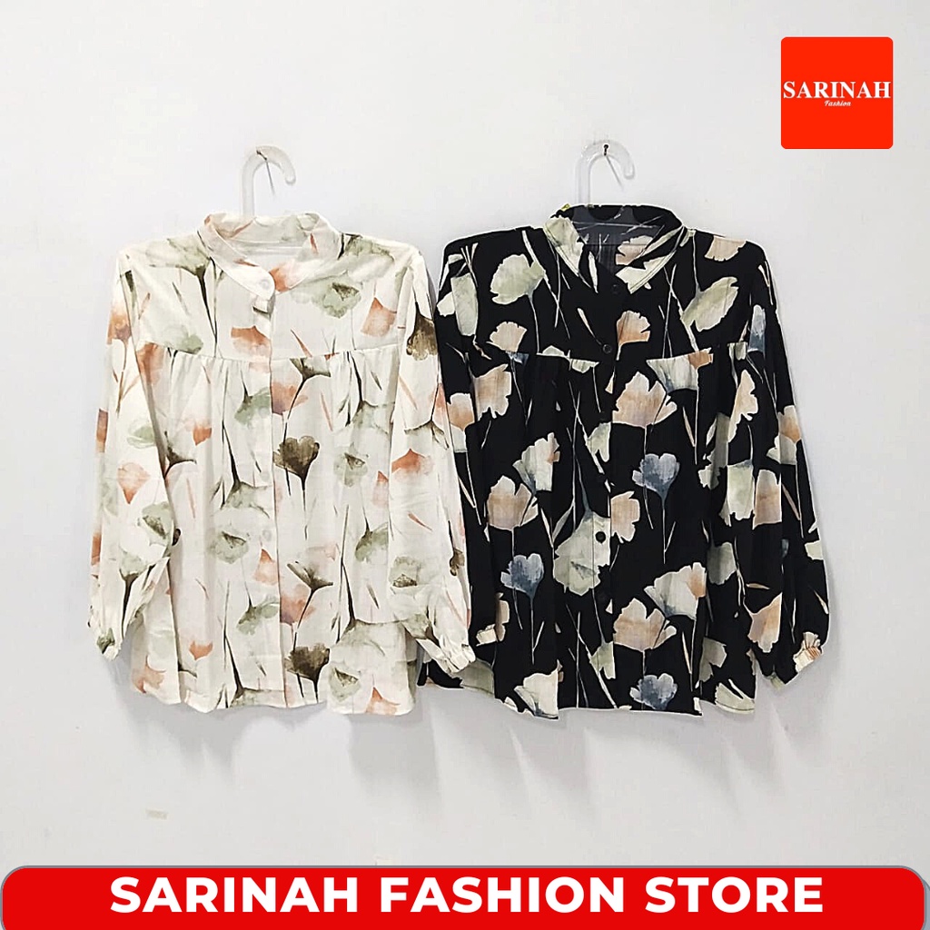 Blus Atasan Wanita Motif Bunga Floral Print Blouse Lengan Panjang
