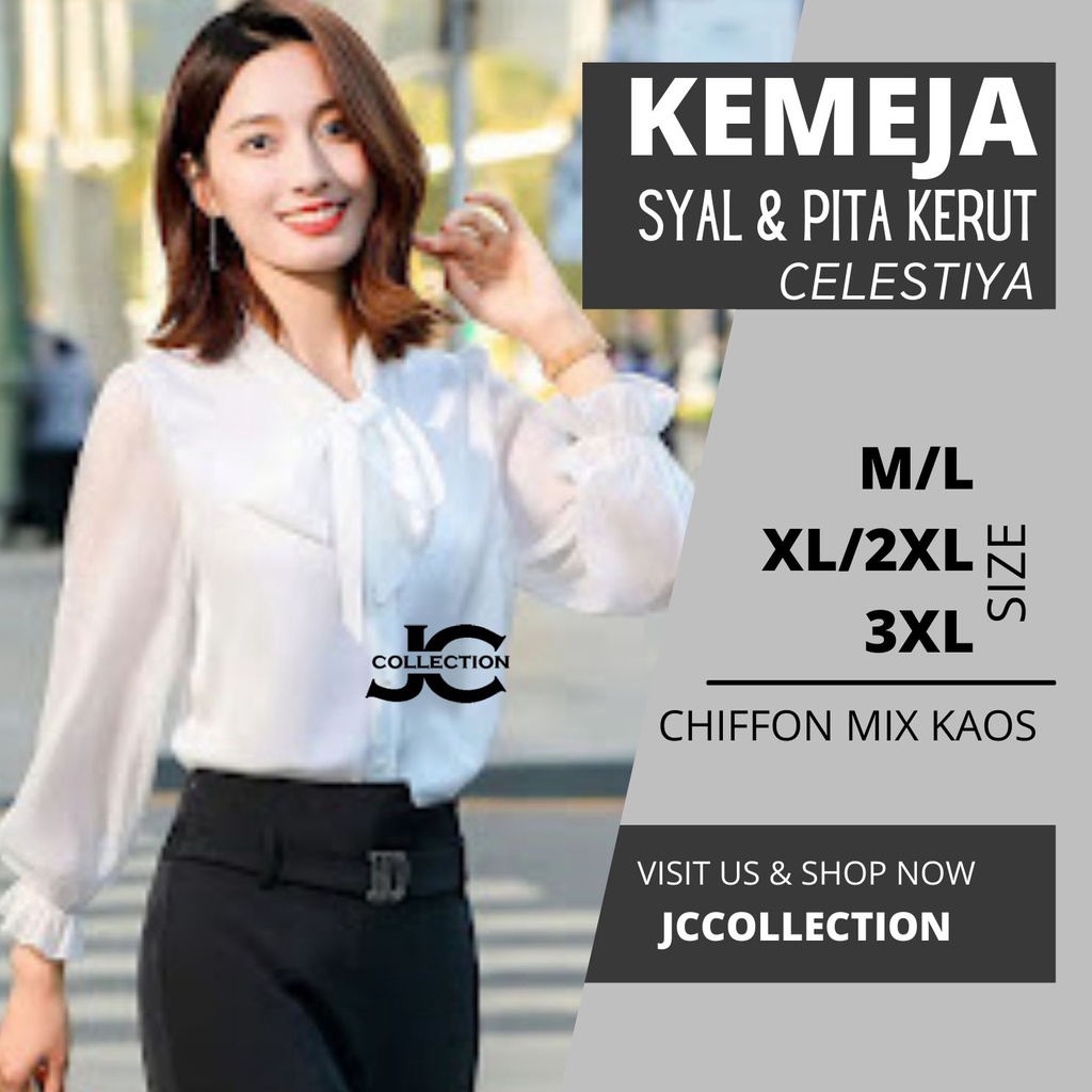 Kemeja lengan panjang Sifon wanita variasi syal leher model terbaru Celesstiya JCCollections