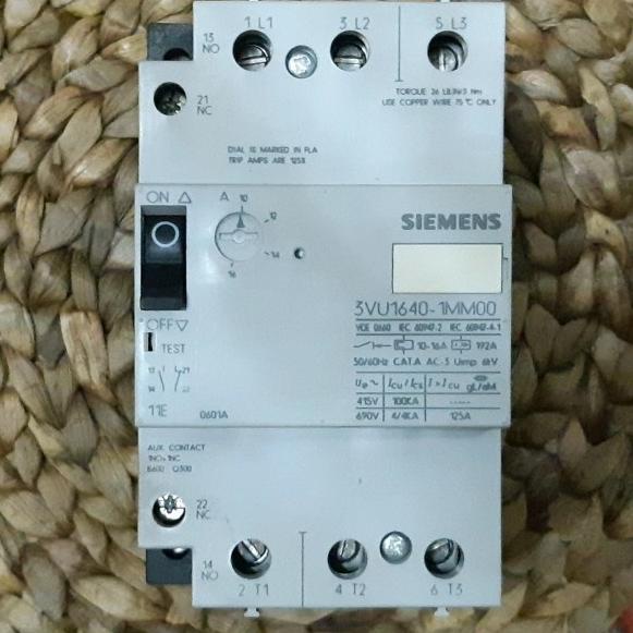 Motor Protection Circuit Breaker Siemens 3Vu1640-1Mm00 10 - 16 Ampere Debezzz