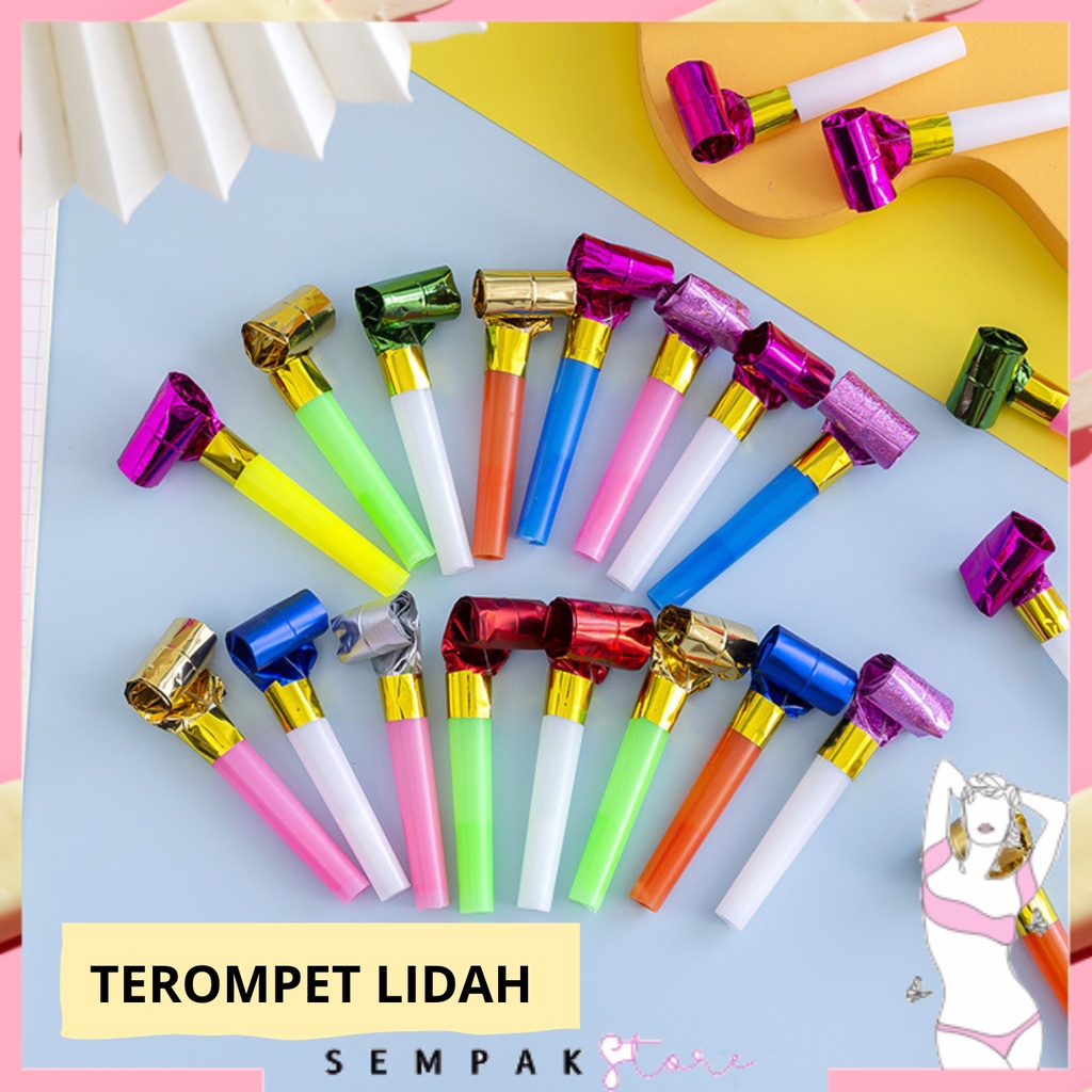 SS Terompet Lidah Polos Metalik Peluit Julur Pesta Ulang Tahun Souvenir Ultah Terompet Kecil Murah Import