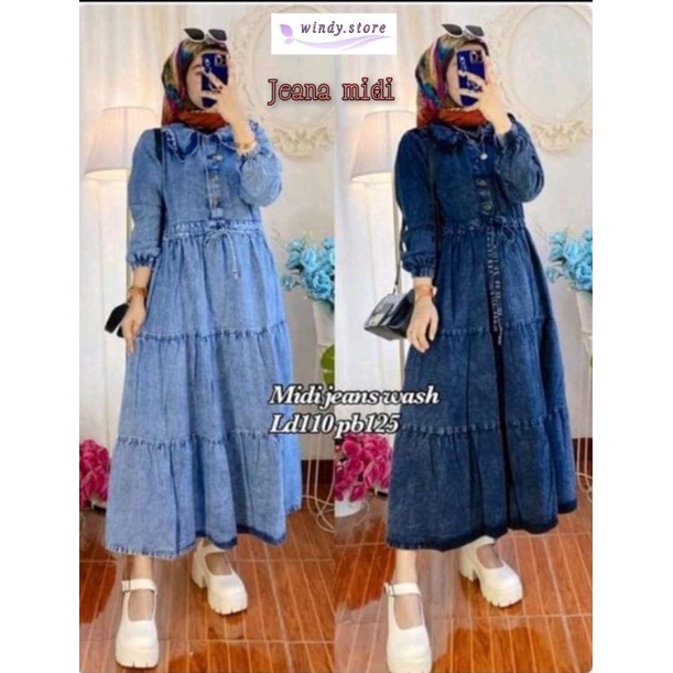 gamis midi jeans susun