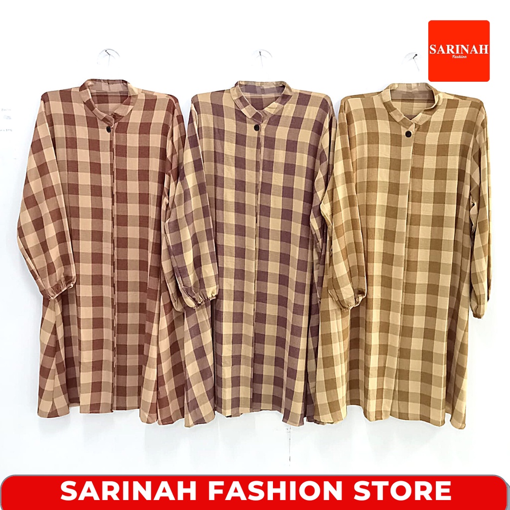 Tunic Dress Motif Kotak Gaun Tunik Muslim Wanita XXXL