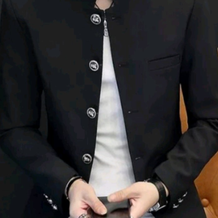 Kemeja Jasko viral semi mandarin Jas koko Baju muslim pria dewasa warna hitam - Hitam, S koko slimfi