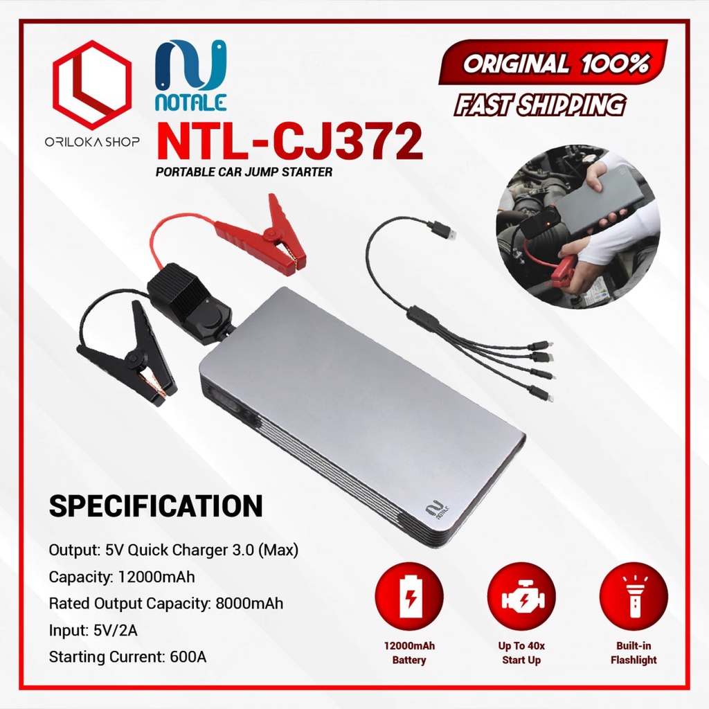 Notale Car Jumper Starter Powerbank 12000mAh NTL-CJ372 - Garansi Resmi