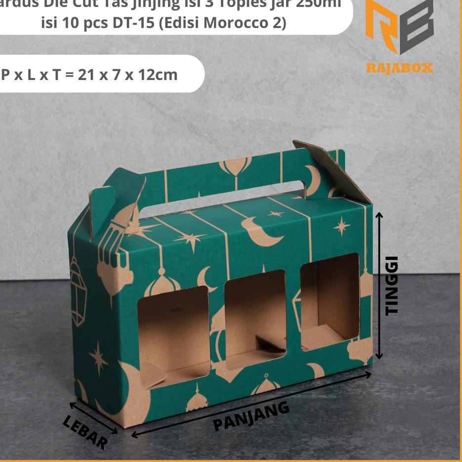 

Diskon Populer Kardus Die Cut Tas Jinjing Isi 3 Toples Jar 250 ml Isi 10 Pcs DT-15 Amaris Packaging