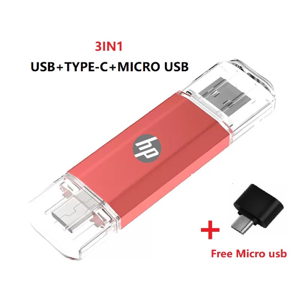 Flashdisk HP 3in1 OTG USB Type C/Micro flash Drive 2tb 1tb Flashdisk Pen Drive High speed Untuk HP/Tablet/PC